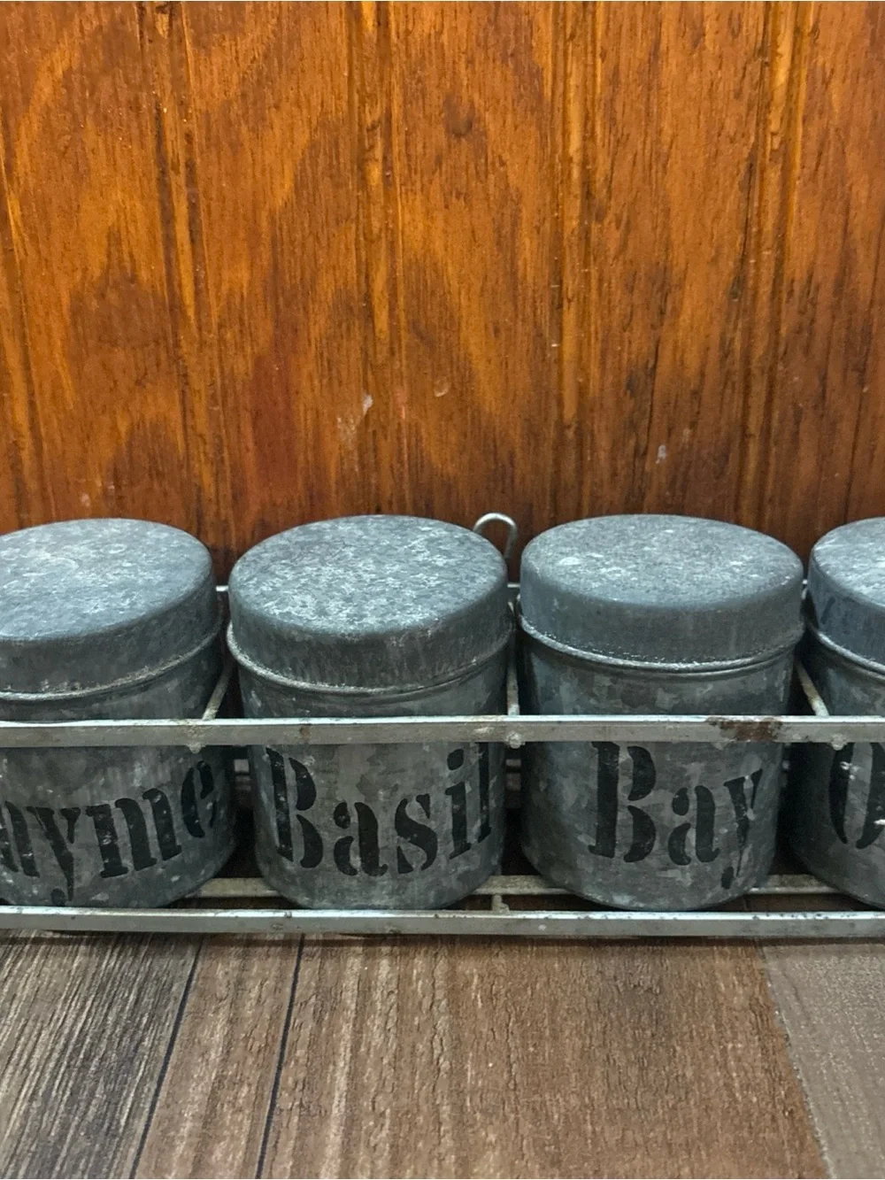 Galvanized Metal Herb Canister Set - Rustic Gray